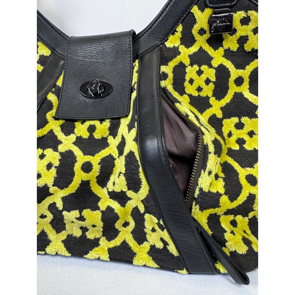 Petunia Pickle Bottom Black Yellow Velvet Floral Leather Trim Shoulder Tote Bag - Picture 6 of 11